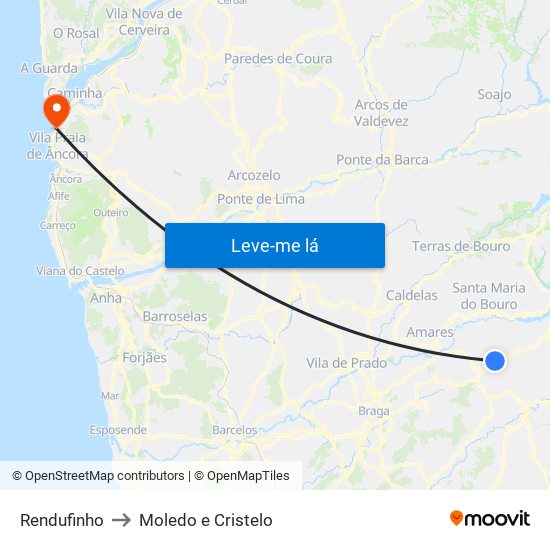 Rendufinho to Moledo e Cristelo map
