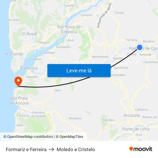 Formariz e Ferreira to Moledo e Cristelo map