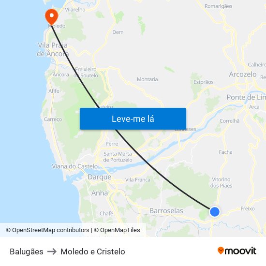 Balugães to Moledo e Cristelo map