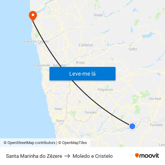 Santa Marinha do Zêzere to Moledo e Cristelo map