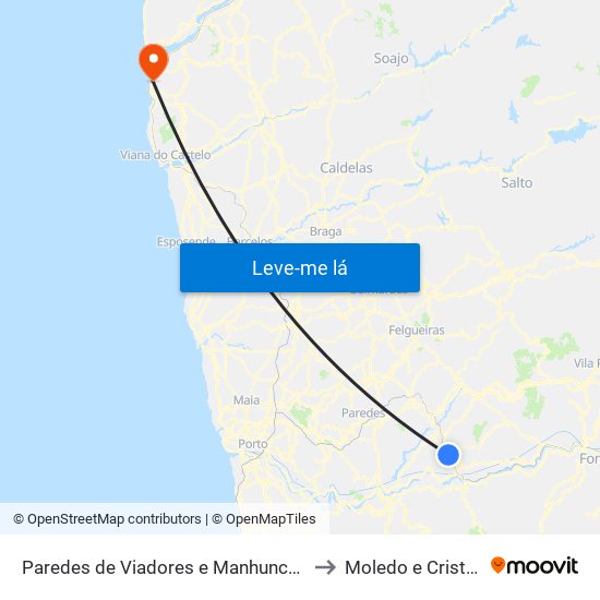 Paredes de Viadores e Manhuncelos to Moledo e Cristelo map