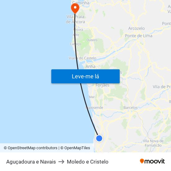 Aguçadoura e Navais to Moledo e Cristelo map