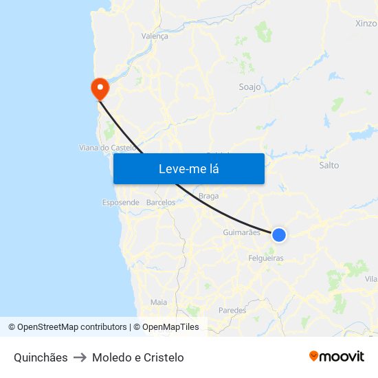 Quinchães to Moledo e Cristelo map