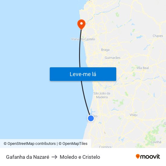 Gafanha da Nazaré to Moledo e Cristelo map
