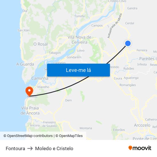 Fontoura to Moledo e Cristelo map