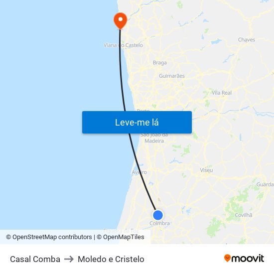 Casal Comba to Moledo e Cristelo map