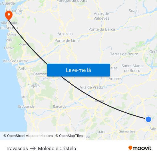 Travassós to Moledo e Cristelo map