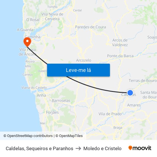 Caldelas, Sequeiros e Paranhos to Moledo e Cristelo map