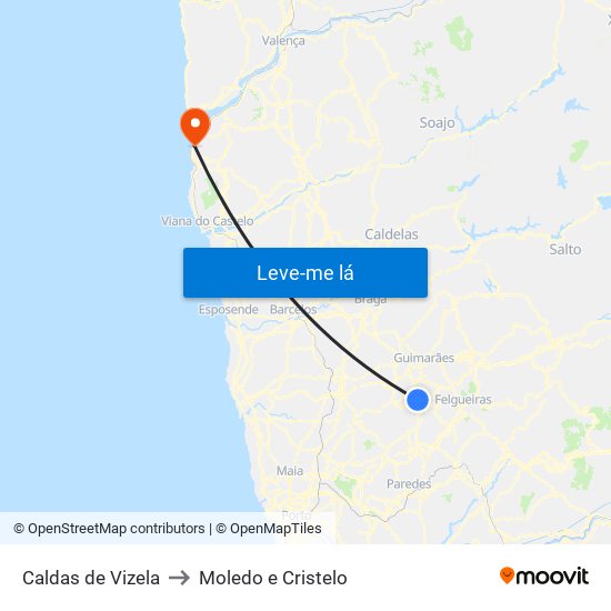 Caldas de Vizela to Moledo e Cristelo map