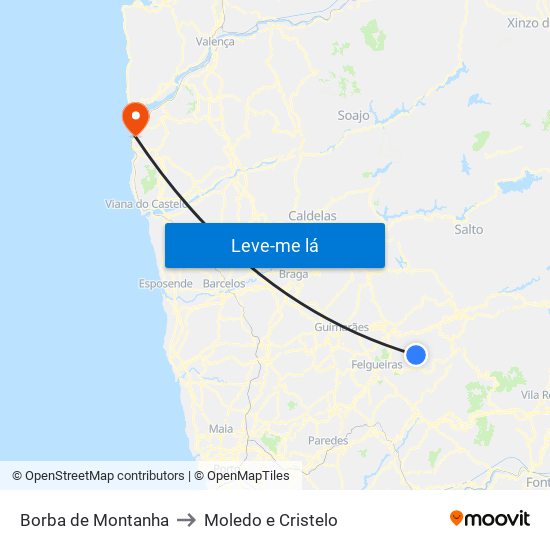 Borba de Montanha to Moledo e Cristelo map