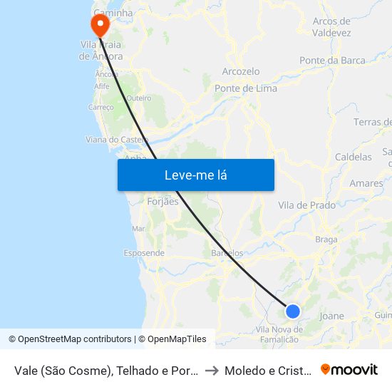 Vale (São Cosme), Telhado e Portela to Moledo e Cristelo map