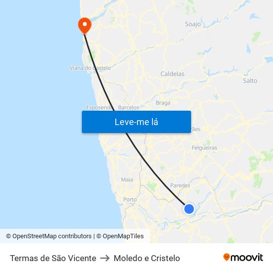 Termas de São Vicente to Moledo e Cristelo map