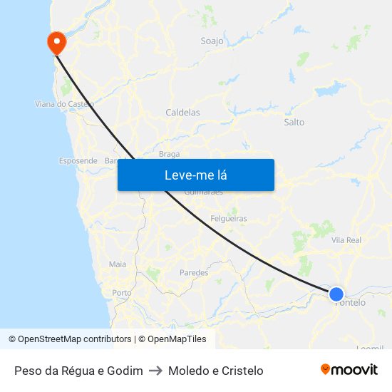 Peso da Régua e Godim to Moledo e Cristelo map