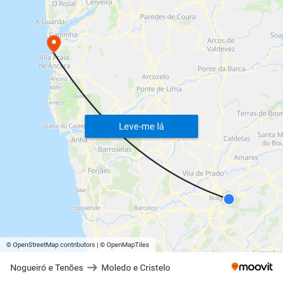 Nogueiró e Tenões to Moledo e Cristelo map