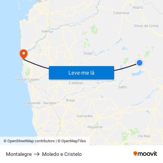 Montalegre to Moledo e Cristelo map