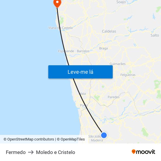 Fermedo to Moledo e Cristelo map