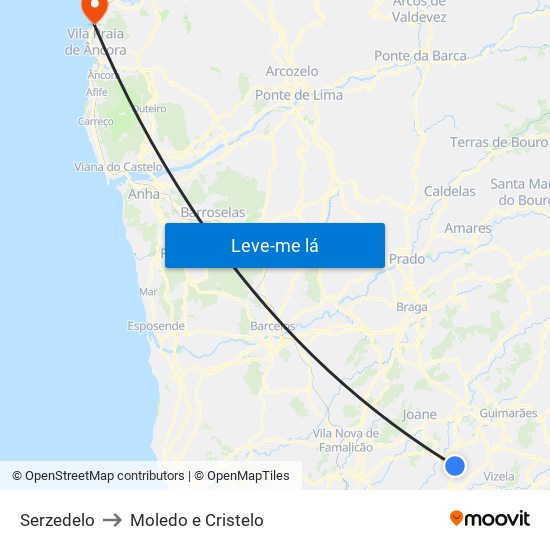 Serzedelo to Moledo e Cristelo map