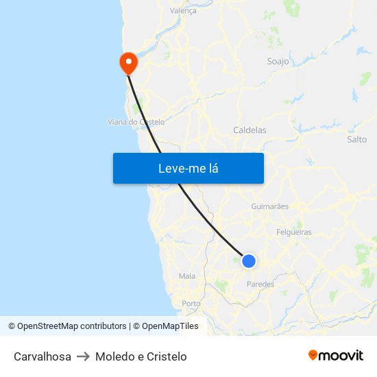 Carvalhosa to Moledo e Cristelo map