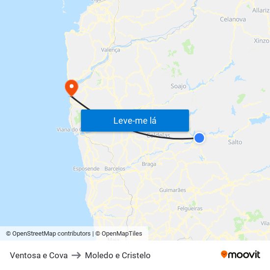 Ventosa e Cova to Moledo e Cristelo map