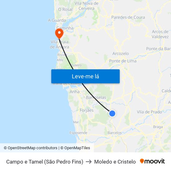 Campo e Tamel (São Pedro Fins) to Moledo e Cristelo map