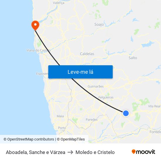 Aboadela, Sanche e Várzea to Moledo e Cristelo map