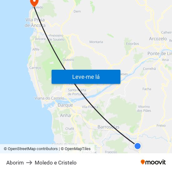 Aborim to Moledo e Cristelo map