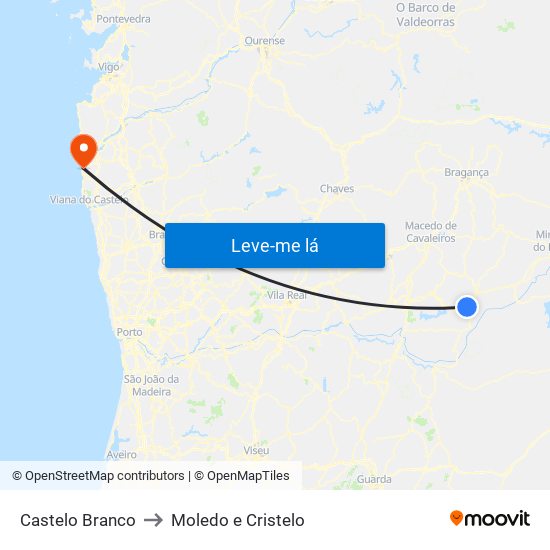 Castelo Branco to Moledo e Cristelo map
