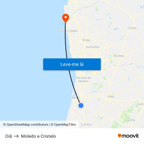 Oiã to Moledo e Cristelo map