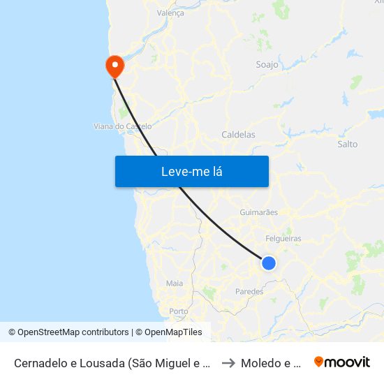 Cernadelo e Lousada (São Miguel e Santa Margarida) to Moledo e Cristelo map