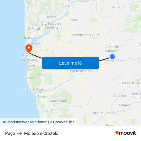 Paçô to Moledo e Cristelo map