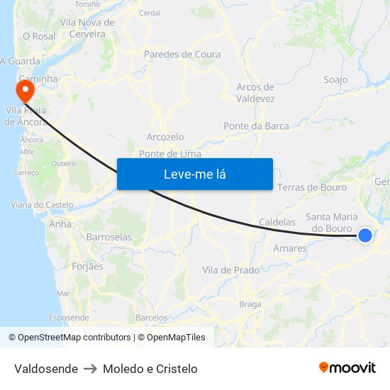 Valdosende to Moledo e Cristelo map