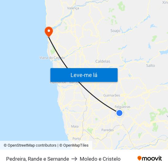 Pedreira, Rande e Sernande to Moledo e Cristelo map