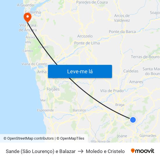 Sande (São Lourenço) e Balazar to Moledo e Cristelo map