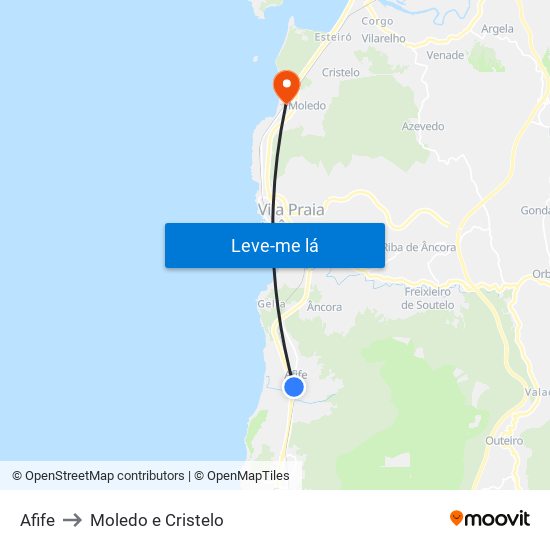 Afife to Moledo e Cristelo map