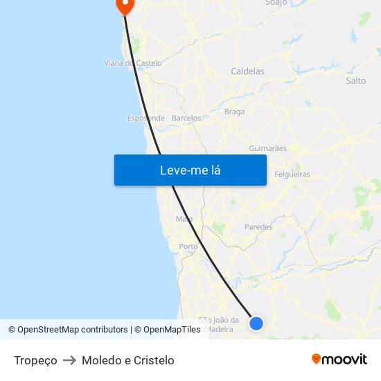 Tropeço to Moledo e Cristelo map