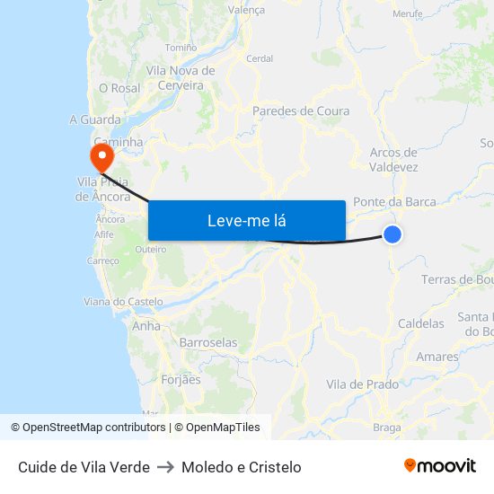 Cuide de Vila Verde to Moledo e Cristelo map