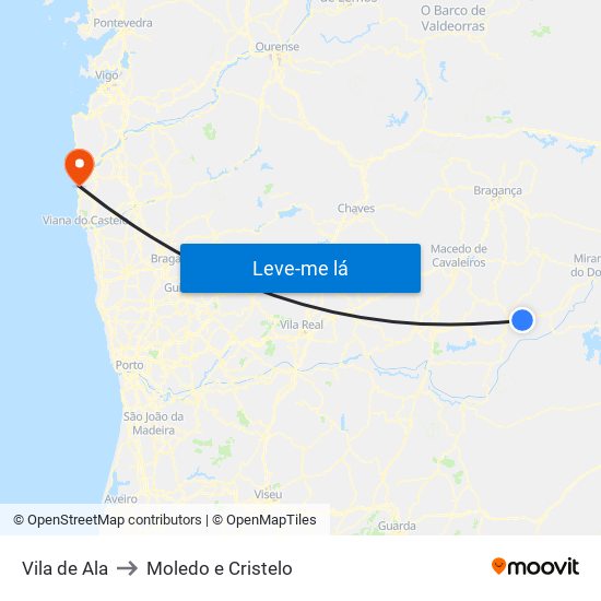 Vila de Ala to Moledo e Cristelo map