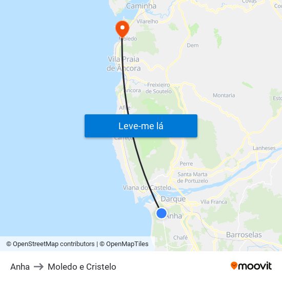 Anha to Moledo e Cristelo map