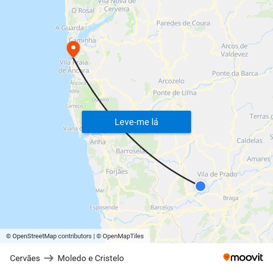 Cervães to Moledo e Cristelo map