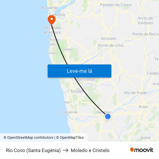 Rio Covo (Santa Eugénia) to Moledo e Cristelo map