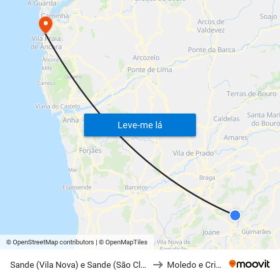 Sande (Vila Nova) e Sande (São Clemente) to Moledo e Cristelo map