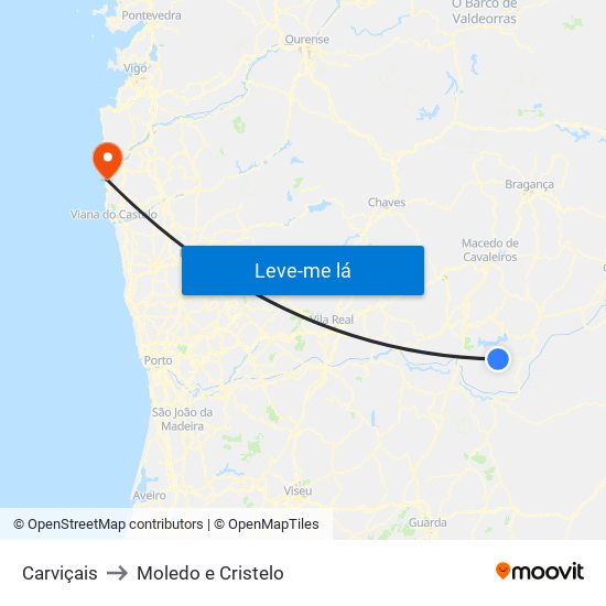 Carviçais to Moledo e Cristelo map