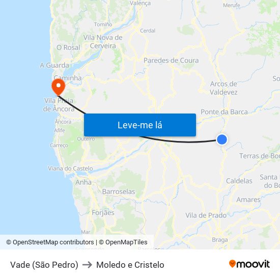 Vade (São Pedro) to Moledo e Cristelo map