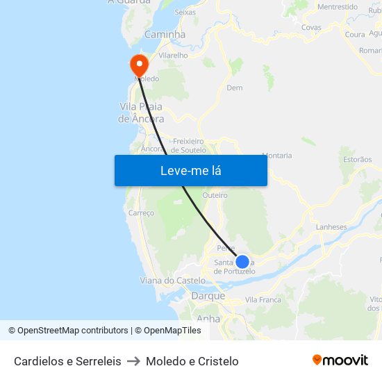 Cardielos e Serreleis to Moledo e Cristelo map