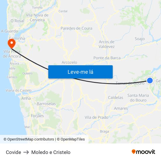 Covide to Moledo e Cristelo map