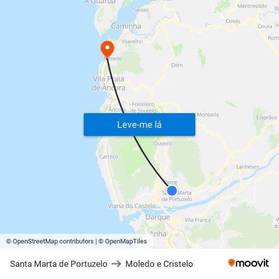 Santa Marta de Portuzelo to Moledo e Cristelo map