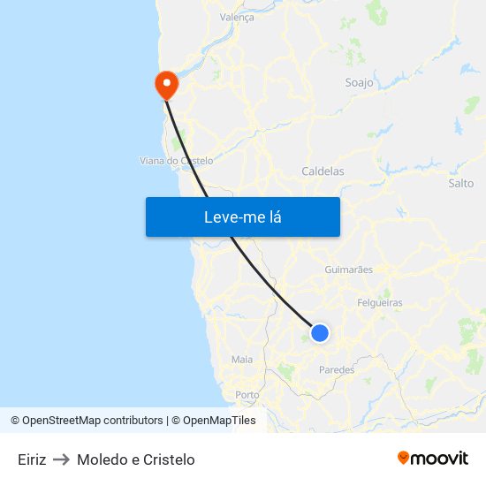 Eiriz to Moledo e Cristelo map