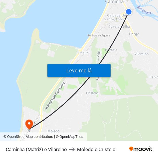 Caminha (Matriz) e Vilarelho to Moledo e Cristelo map