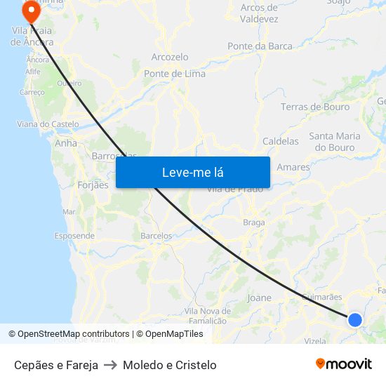 Cepães e Fareja to Moledo e Cristelo map