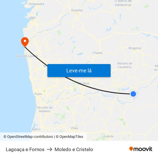 Lagoaça e Fornos to Moledo e Cristelo map